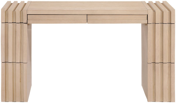 Meridian Furniture Stanton Solid Wood Console Table with Eight Drawers and Grooved Geometric Fronts for Entryway Natural 232Natural-T