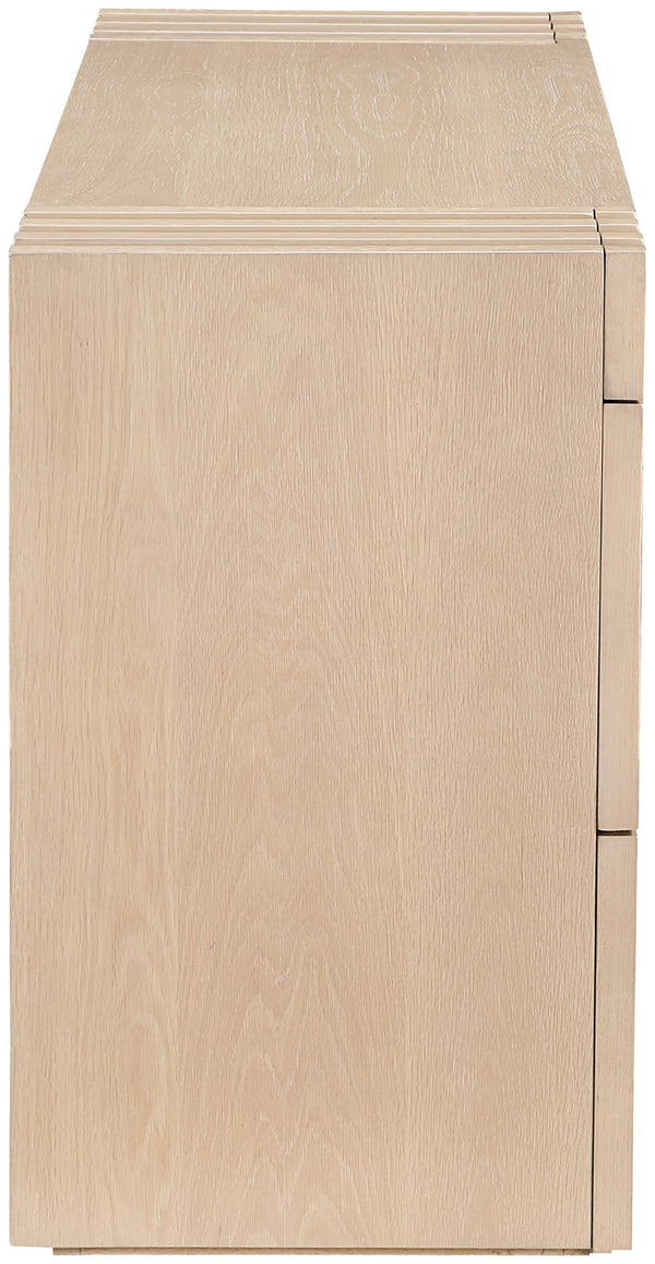Meridian Furniture Stanton Solid Wood Console Table with Eight Drawers and Grooved Geometric Fronts for Entryway Natural 232Natural-T