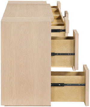 Meridian Furniture Stanton Solid Wood Console Table with Eight Drawers and Grooved Geometric Fronts for Entryway Natural 232Natural-T