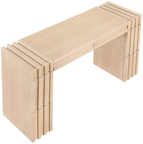 Meridian Furniture Stanton Solid Wood Console Table with Eight Drawers and Grooved Geometric Fronts for Entryway Natural 232Natural-T