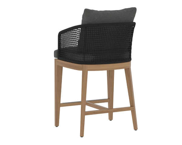 Sunpan Capri Outdoor Counter Stool - Stylish Barrelback Design with Durable Teak Wood and Weather-Resistant Cushions Natural / Gracebay Grey
