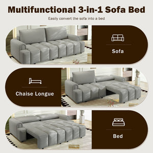 English Elm 90.2" Plush Teddy Fabric Convertible Sleeper Sofa with Hidden Storage for Living Room Light Grey W1885S00312