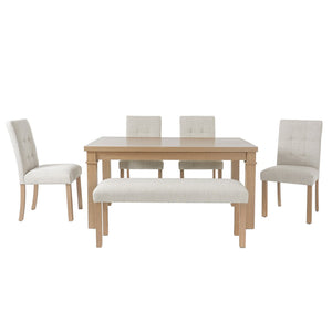English Elm 6-piece Rectangular Dining Set with Wood Grain Table Four Upholstered Chairs and Bench Natural N752S000012N