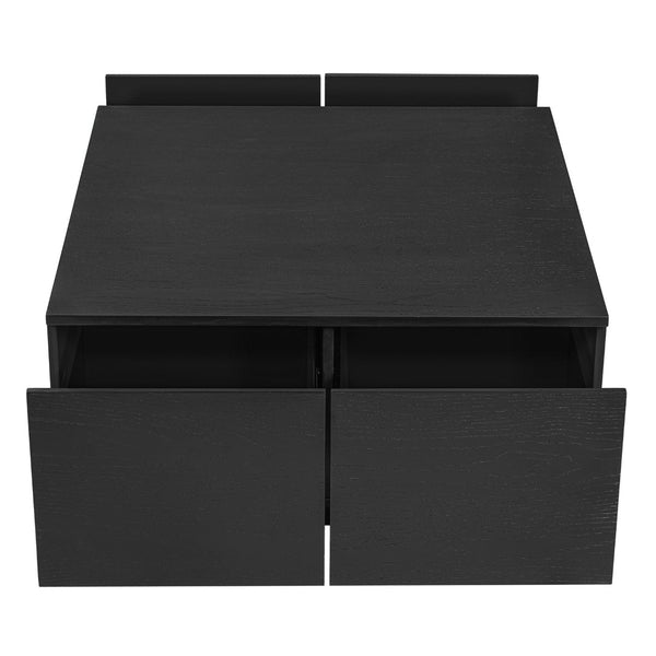 English Elm 33.25" Square Storage Coffee Table Four Drawer Matte Mdf Living Room Centerpiece Black N735P422508B