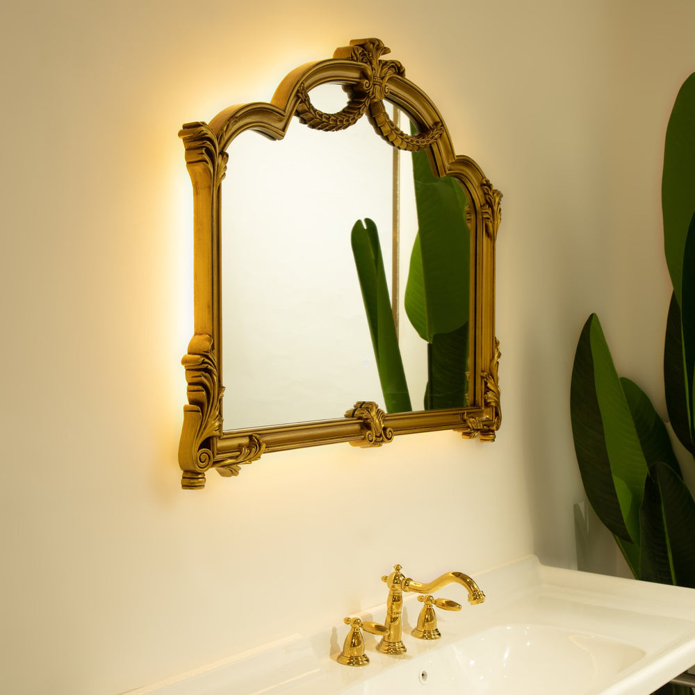 English Elm 35'' VITI Mirror Baroque Revival with Ornate Gold PU Frame, Backlit LED, Elegant Bathroom Accent W2615P346494