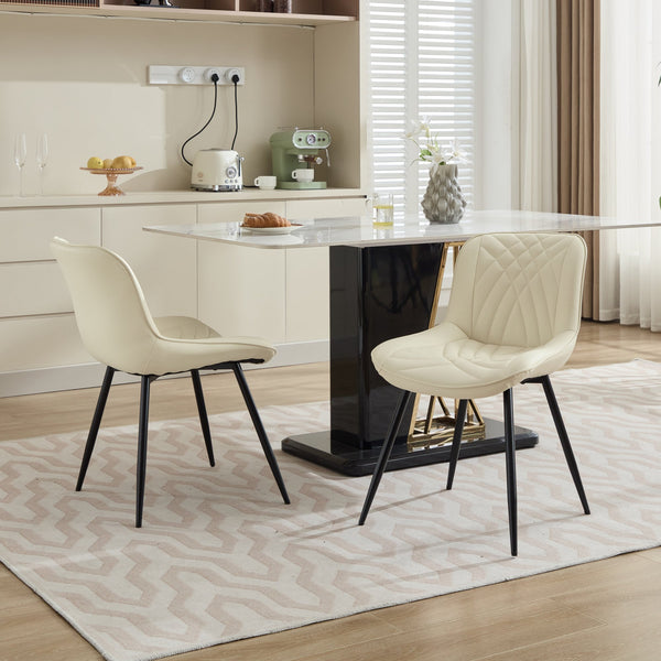 English Elm Dining Chairs Mid Century Modern Set of 2 with Curved Back Support, Perforated PU Upholstery, Cushioned Comfort and Floor-Protecting Adjustable Leg Caps Cream W1143P254984