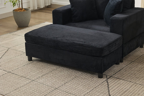 English Elm Chaise Lounge Chair With Removable Ottoman - Modern Upholstered Sofa Bed For Living Room & Bedroom Comfort W1170P353044