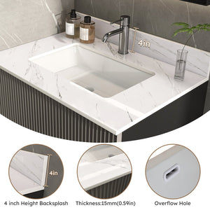 English Elm 31 Inch Marble Vanity Top - Premium Bianco Carrara Venato With Undermount Sink & 4" Backsplash W2700P194072