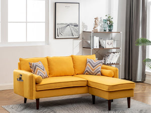 English Elm Mirella Mid-century Sectional with Reversible Chaise Usb Charging and Storage Pouches Yellow B2749P413377