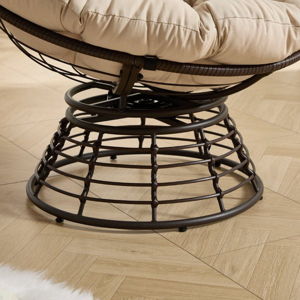 English Elm Comfortable Woven Pe Rattan Papasan Swivel Chair with Plush Cushion for Any Room W640P443549