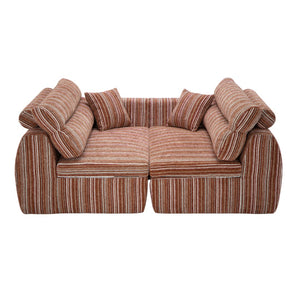 English Elm Chenille Stripe Velvet Sofa Three Seat Minimalist Upholstered Couch for Living Room Mahogany,Red+Brown W5532S00013
