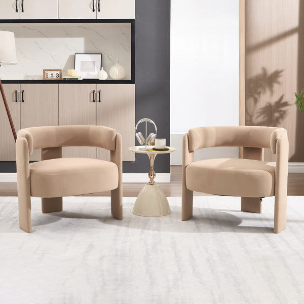 English Elm Accent Chair Velvet Upholstered Mid Century Modern Seat with Tapered Wood Legs for Any Room Khaki W3244P417179