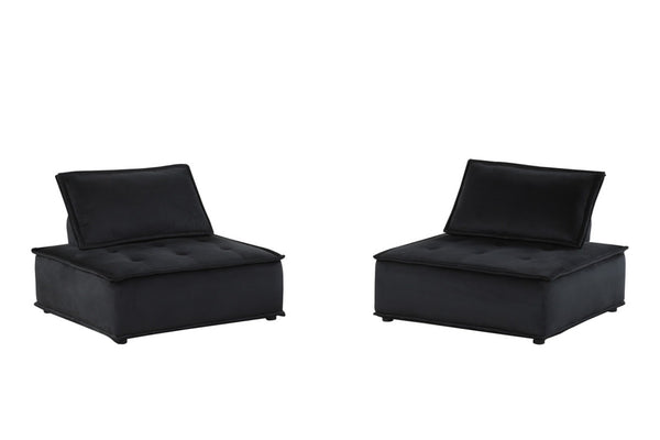 English Elm Aveline Velvet Tufted Modular Lounge Chair Set Armless Sectional for Living Room Black B2749S00018