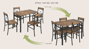 English Elm Dining Table Set for 4 Rustic MDF & Steel I-Frame | Compact Black+Brown Dining Set, Easy Clean, Cozy Comfort W2129P309909