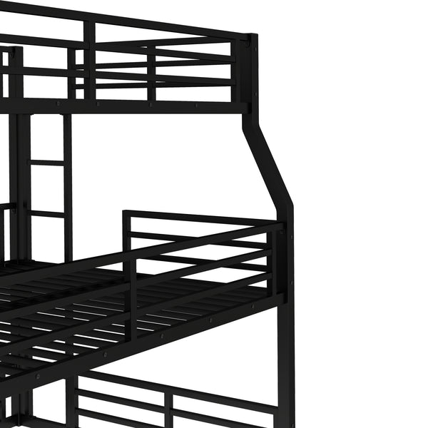 English Elm Full/Full Xl Over Queen Metal Triple Bunk Bed With Safety Guardrails – Heavy-Duty, Noise-Reducing Design W1580S00175