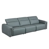 English Elm Modern Simple Line Design 3-Seater Leather Sofa For Living Room, Comfy Sofa Couch With Extra Deep Seats,Adjustable Headrests Couch,Blue Grey