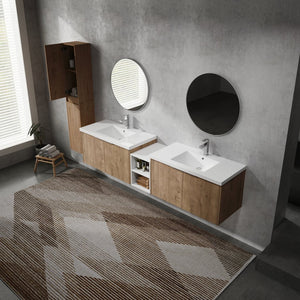 English Elm 84" Wall-Mounted Bathroom Vanity Set With Soft-Close Doors, Dual Sinks & Abundant Storage Space W999S00233