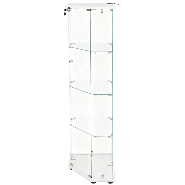 English Elm Tempered Glass Corner Display Cabinet with Rgb Lighting Locking Door and Adjustable Feet White W3155P449086