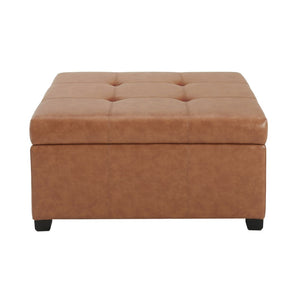 English Elm Faux Leather Waffle Tufted Storage Ottoman with Birch Legs for Living Room N757P359740T