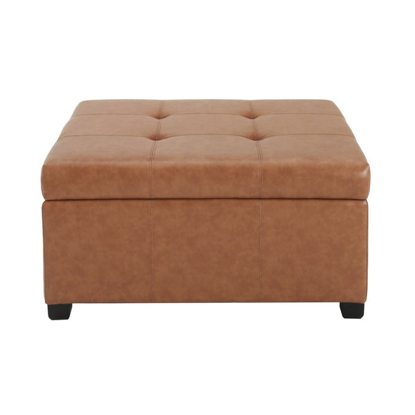 English Elm Faux Leather Waffle Tufted Storage Ottoman with Birch Legs for Living Room N757P359740T
