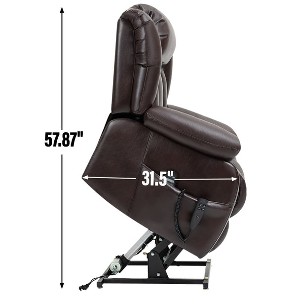 English Elm Dual Motor Power Lift Recliner with Massage Heat and 180 Degree Brown Lounge Chair W1803S00042
