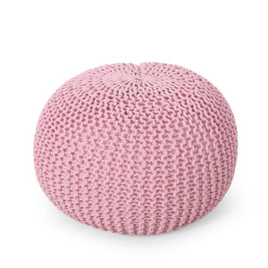 English Elm Christopher Knight Home® - KNITED Pouf Pink Cotton Knit Ottoman with Bead Filling, Modern Round Accent Seat for Cozy Contemporary Rooms 62653.00PNK