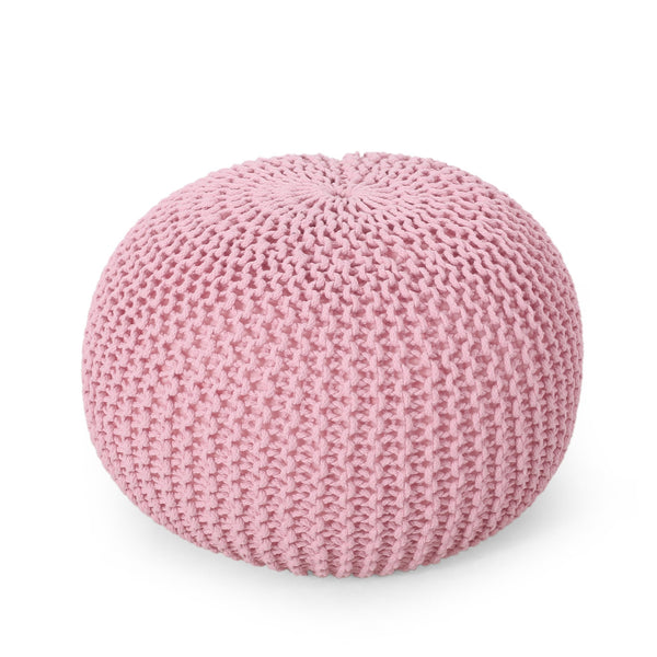 English Elm Christopher Knight Home® - KNITED Pouf Pink Cotton Knit Ottoman with Bead Filling, Modern Round Accent Seat for Cozy Contemporary Rooms 62653.00PNK