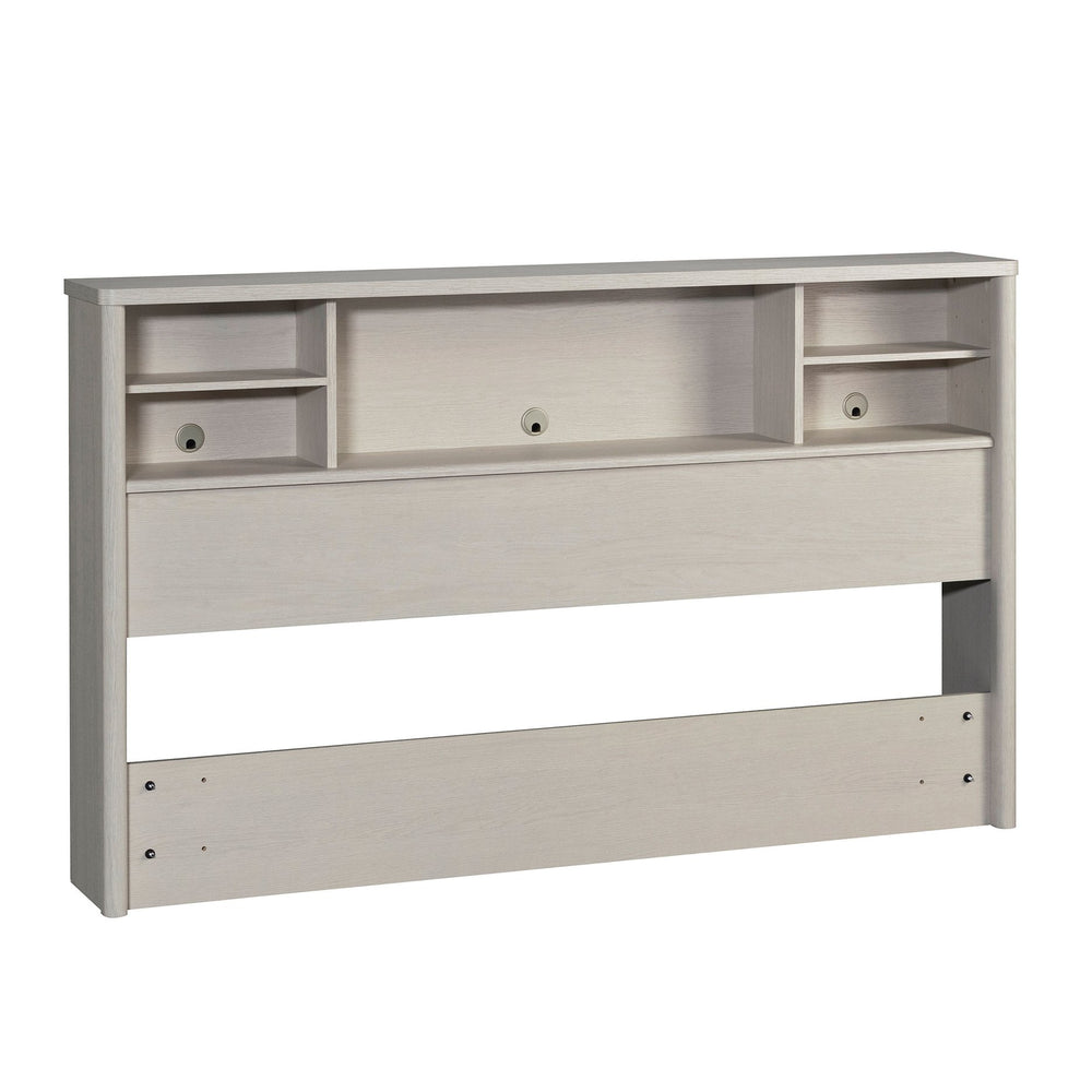 English Elm Full/Queen Bookcase Headboard White — Slim Engineered Wood, 2 Adjustable Shelves, Hidden Cord Access, Easy Assembly B356P402781