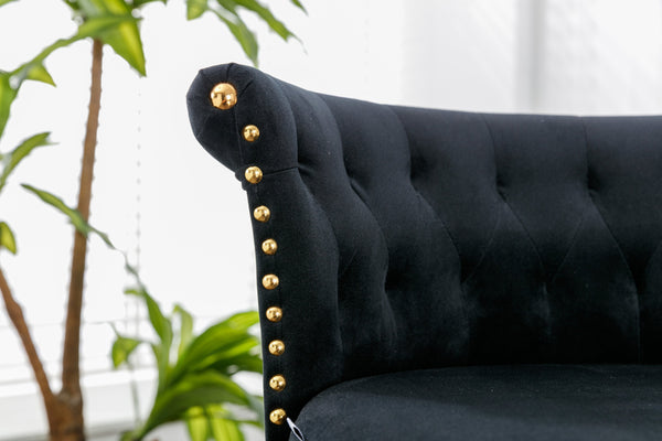 English Elm UNITED Velvet 360° Rotating Bar Chair with Diamond Stitching, Gold Frame, Plush Foam Seat, Adjustable Height Black W1568P361716