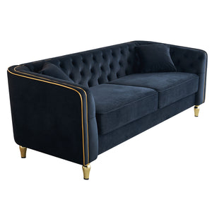 English Elm 87.01"W Modern Tufted Velvet Sofa with Gold Metal Legs, Stylish Accent Seating for Living Room Black W579S00040