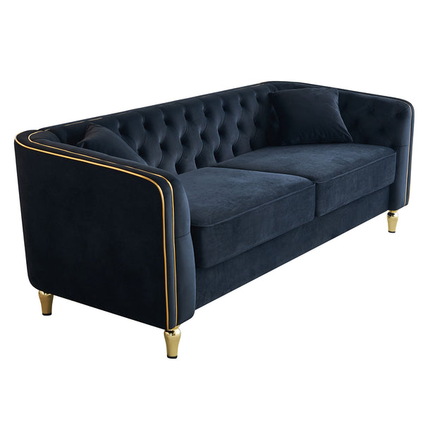 English Elm 87.01"W Modern Tufted Velvet Sofa with Gold Metal Legs, Stylish Accent Seating for Living Room Black W579S00040