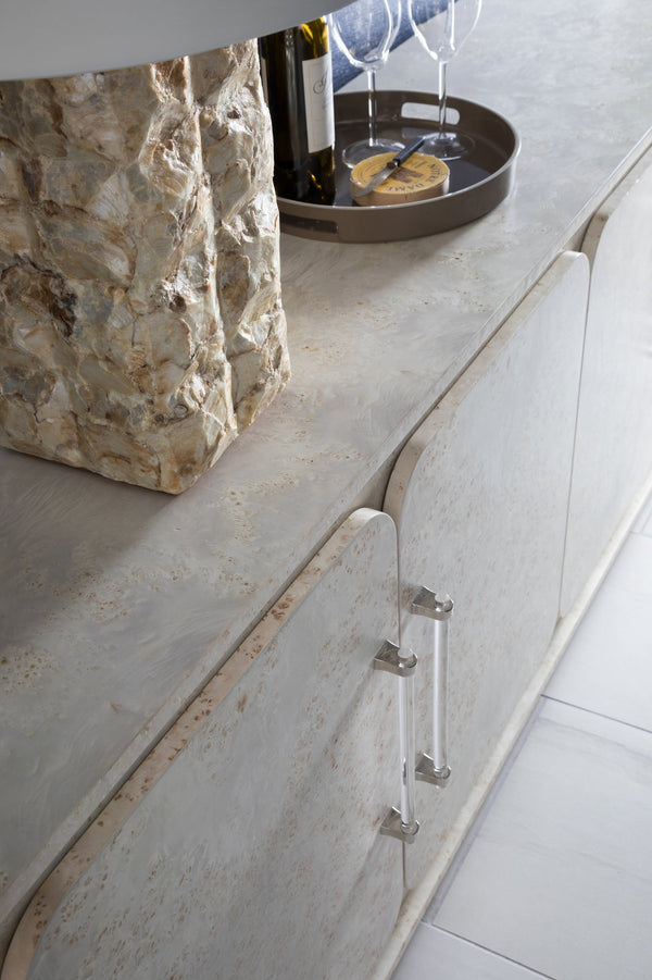 Lexington Artistica Home Baronet Media Console – Exquisite Mappa Burl Finish With Adjustable Shelves And Soft-close Doors Antiqued White Wood 2330-907