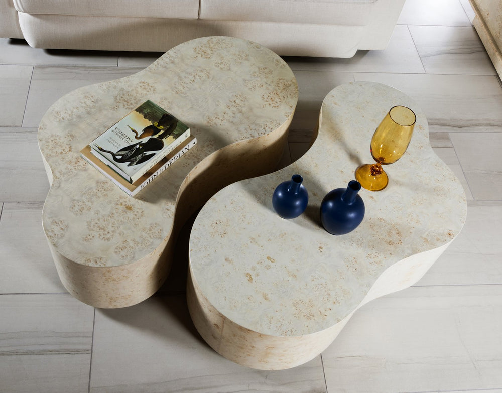 Lexington Artistica Home Baronet Modern Asymmetrical Cocktail Table - Unique Sun-kissed Mappa Burl Finish For Elegant Spaces Antiqued White Wood 2330-949