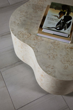 Lexington Artistica Home Baronet Modern Asymmetrical Cocktail Table - Unique Sun-kissed Mappa Burl Finish For Elegant Spaces Antiqued White Wood 2330-949