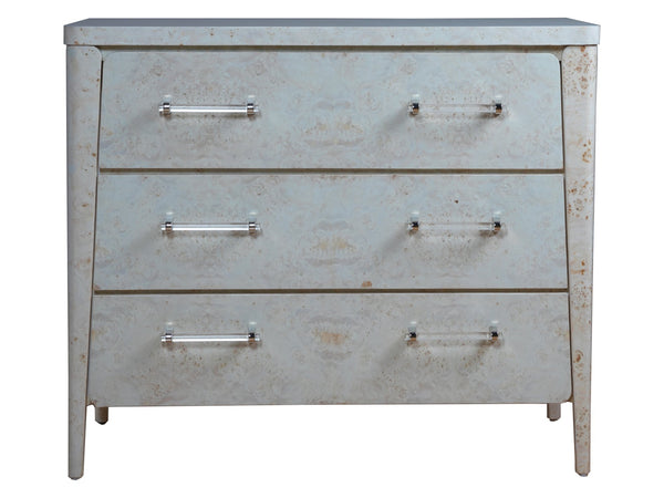 Lexington Artistica Home Baronet Hall Chest - Exquisite Mappa Burl Finish With Three Soft-close Drawers & Elegant Hardware Antiqued White Wood 2330-973