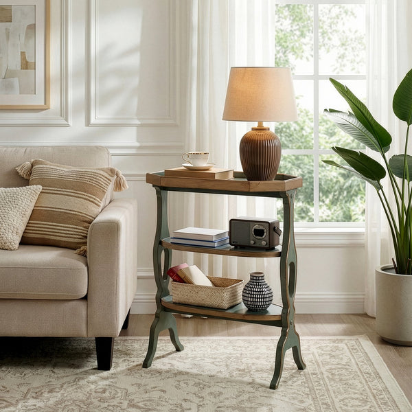 Butler Specialty Butler Hadley Octagonal 3-Tier Side Table in Pastel Sage Green — Durable Storage, Raised-Edge Top 2330482