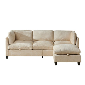 English Elm 96.5" L-shaped Chenille Sectional with Storage Ottoman Eucalyptus Frame Living Room Light Coffee W1097S00281
