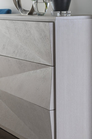 Lexington Artistica Home Ziggy Hall Chest - Modern Three-drawer Design In Quartered White Oak With Unique Zig-zag Faceted Finish Misty White Gray Wood 2331-973