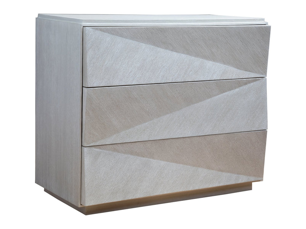 Lexington Artistica Home Ziggy Hall Chest - Modern Three-drawer Design In Quartered White Oak With Unique Zig-zag Faceted Finish Misty White Gray Wood 2331-973