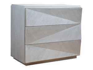 Lexington Artistica Home Ziggy Hall Chest - Modern Three-drawer Design In Quartered White Oak With Unique Zig-zag Faceted Finish Misty White Gray Wood 2331-973