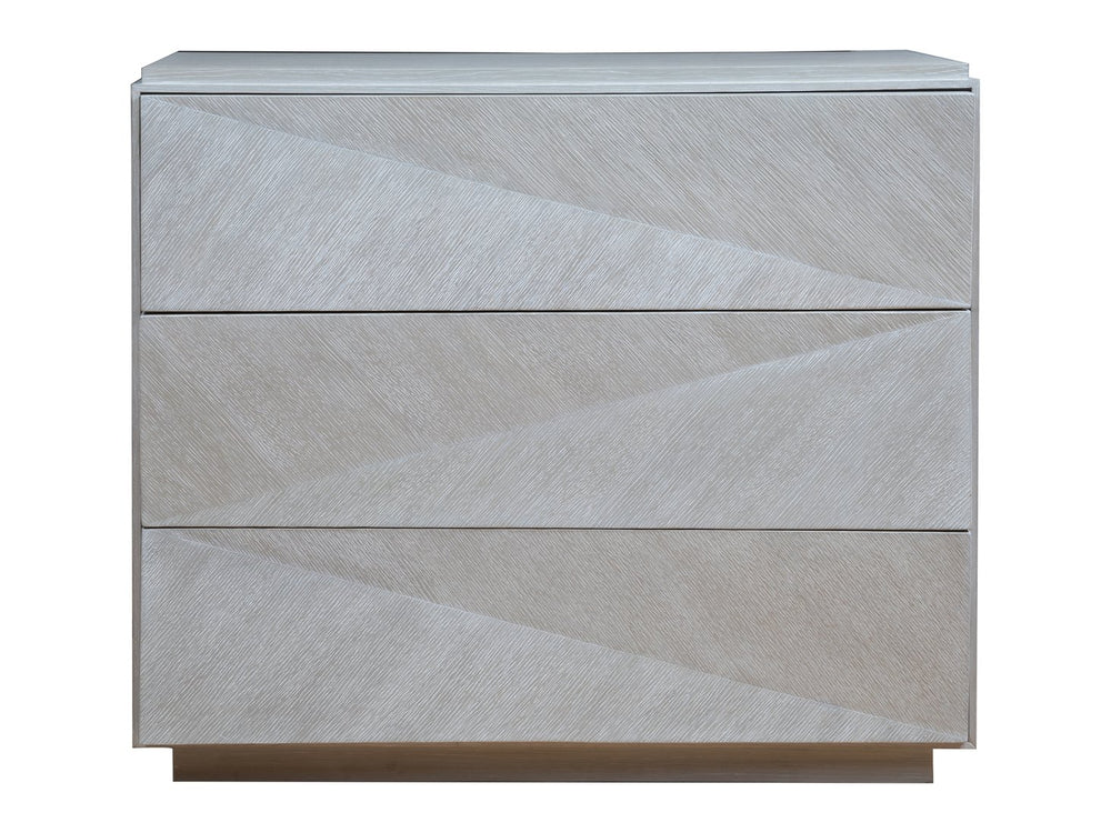 Lexington Artistica Home Ziggy Hall Chest - Modern Three-drawer Design In Quartered White Oak With Unique Zig-zag Faceted Finish Misty White Gray Wood 2331-973