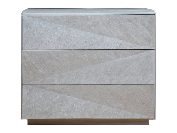 Lexington Artistica Home Ziggy Hall Chest - Modern Three-drawer Design In Quartered White Oak With Unique Zig-zag Faceted Finish Misty White Gray Wood 2331-973