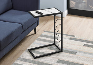 English Elm Accent Table - Modern C-Shaped Design With White Marble Look Top & Black Metal Base For Any Room B2710P219255