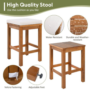 English Elm 5 Piece Acacia Wood Outdoor Bar Set with Four Cushioned Stools for Patio Dining N704G201252K