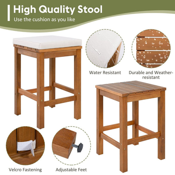 English Elm 5 Piece Acacia Wood Outdoor Bar Set with Four Cushioned Stools for Patio Dining N704G201252K
