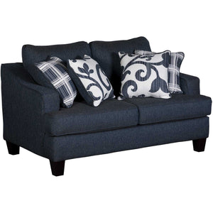 Fusion Truth Or Dare Navy Loveseat - Stylish Blue Sofa With Reversible Cushions And Elegant Accent Pillows Blue Ws,100% Polypropylene 2331 Truth Or Dare Navy Loveseat