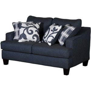 Fusion Truth Or Dare Navy Loveseat - Stylish Blue Sofa With Reversible Cushions And Elegant Accent Pillows Blue Ws,100% Polypropylene 2331 Truth Or Dare Navy Loveseat