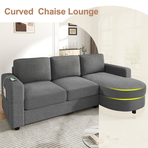 English Elm Modern L-Shaped Sectional Sofa With Curved Chaise, Usb Ports & Storage, Soft Chenille, Grey Finish N719S002170E