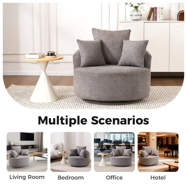 English Elm 360° Swivel Chair upholstered barrel accent chair with plush high-resilience foam and pillows for comfort Gray W2231P261425