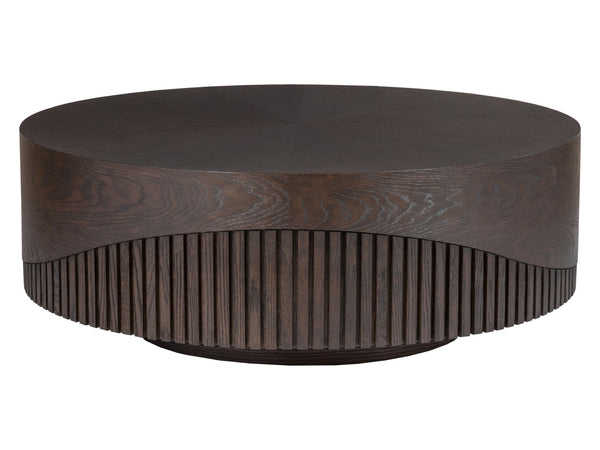Lexington Artistica Home Nightfall Round Cocktail Table - Stunning Modern Design With Unique Fluted Oak And Rich Mocha Finish Mocha Wood 2332-943